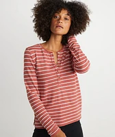 Double Knit Henley Brick Red/White Stripe