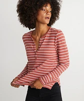 Double Knit Henley Brick Red/White Stripe