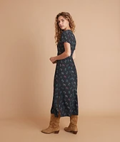 Emlyn Midi Wrap Dress Black India Floral Print