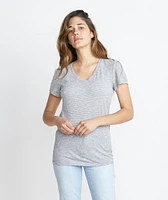 Slub V-Neck Thin Grey and White Stripe