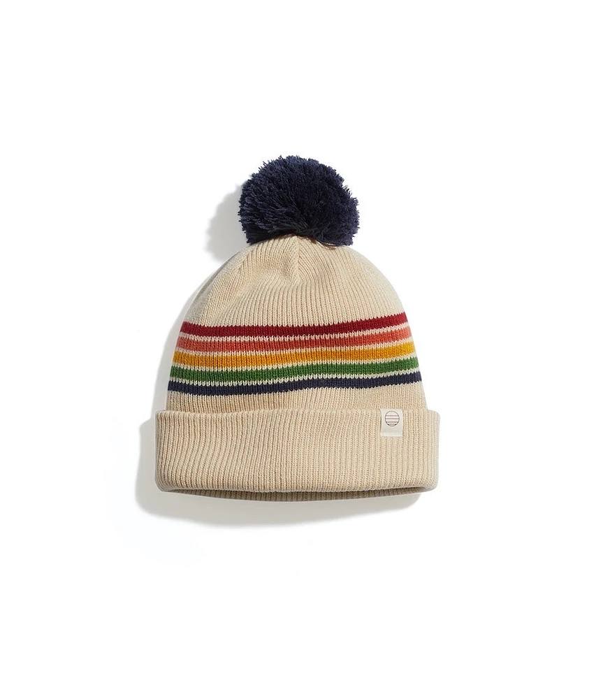 Glacier Pom Beanie in Tan/Multi Stripe