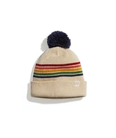 Glacier Pom Beanie in Tan/Multi Stripe