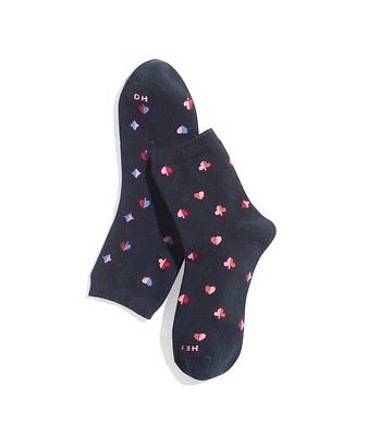 Hi-Ankle Sock in Black/Queen of Hearts