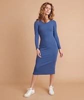 Lexi Rib Long Sleeve Midi Dress Blue Heather