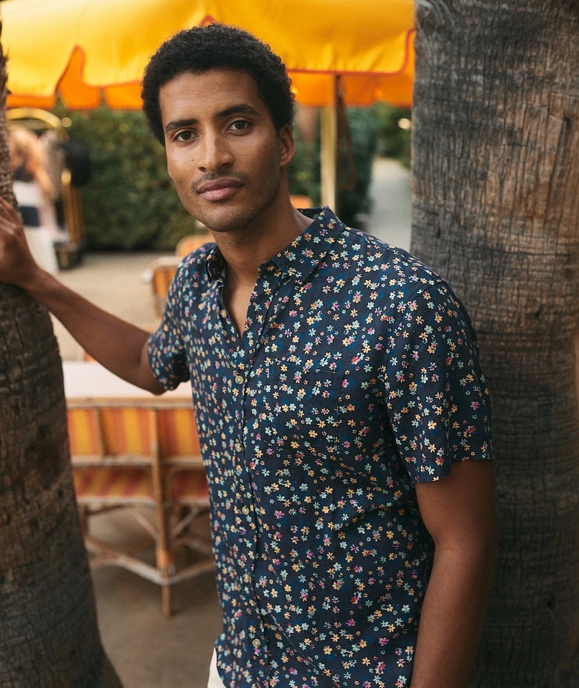 Short Sleeve Tencel Linen Shirt India Ink Mini Floral