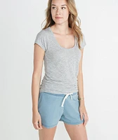 Slub U-neck - Grey and White Stripe