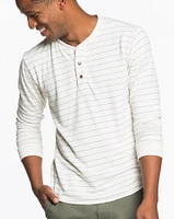 Double Knit Henley - Natural and Charcoal Stripes