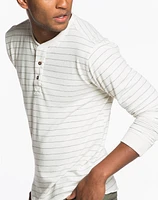 Double Knit Henley - Natural and Charcoal Stripes