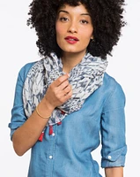 Kingsley Tassled Straight Scarf - Navy and White