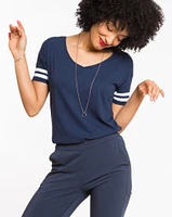 Varsity Stripe Martha V-Neck - Mood Indigo