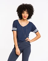 Varsity Stripe Martha V-Neck - Mood Indigo