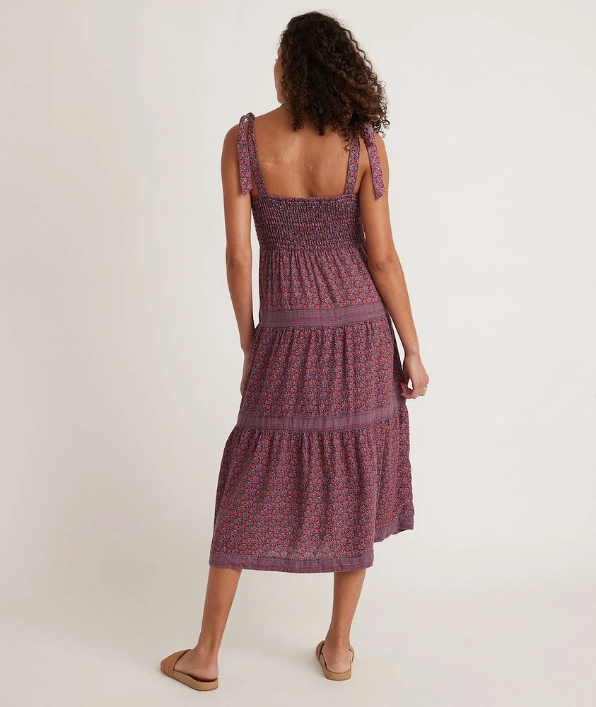 Selene Smocked Tiered Maxi Dress Geo Floral Print