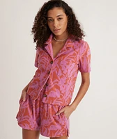 Terry Out Resort Shirt Orange/Lavender Floral Print