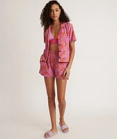 Terry Out Short Orange/Lavender Floral Print