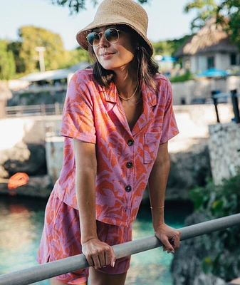 Terry Out Resort Shirt Orange/Lavender Floral Print