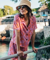 Terry Out Resort Shirt Orange/Lavender Floral Print