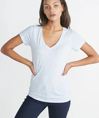 Slub V-neck - Halogen Blue