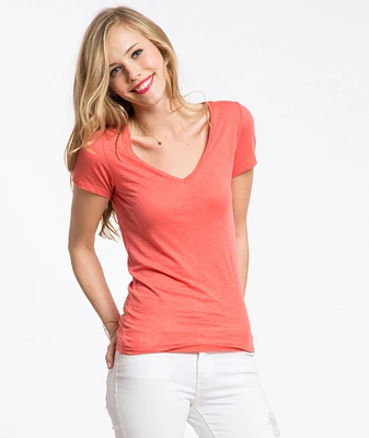 Slub V-neck - Deep Sea Coral