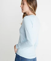 Double Knit Henley Carolina Blue Stripe