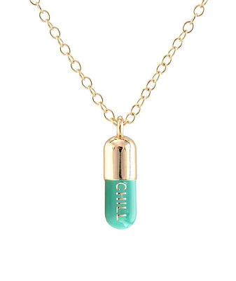 Kris Nations Chill Pill Enamel Necklace in Turquoise/Gold