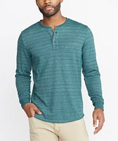 Double Knit Henley Green/Blue Stripe