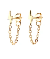 Kris Nations Lightening Bolt Chain Stud Earrings in Gold