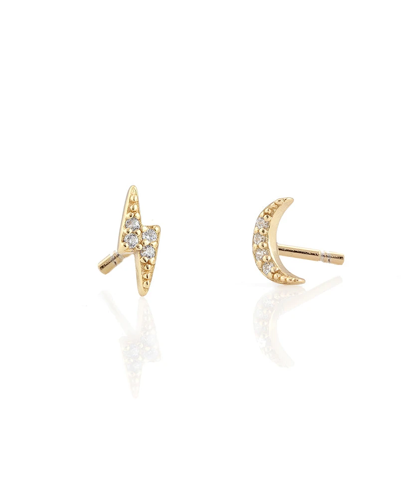 Kris Nations Thunder Moon Pave Stud Earrings