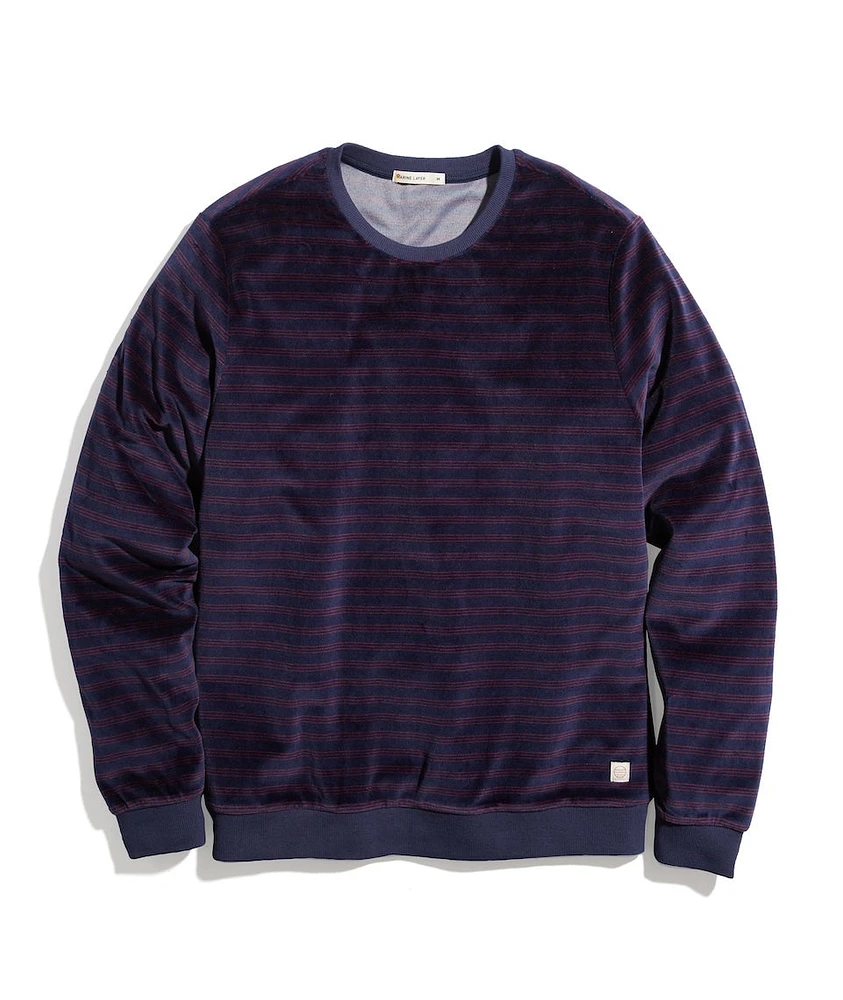 Velour Crewneck India Ink/Red Stripe