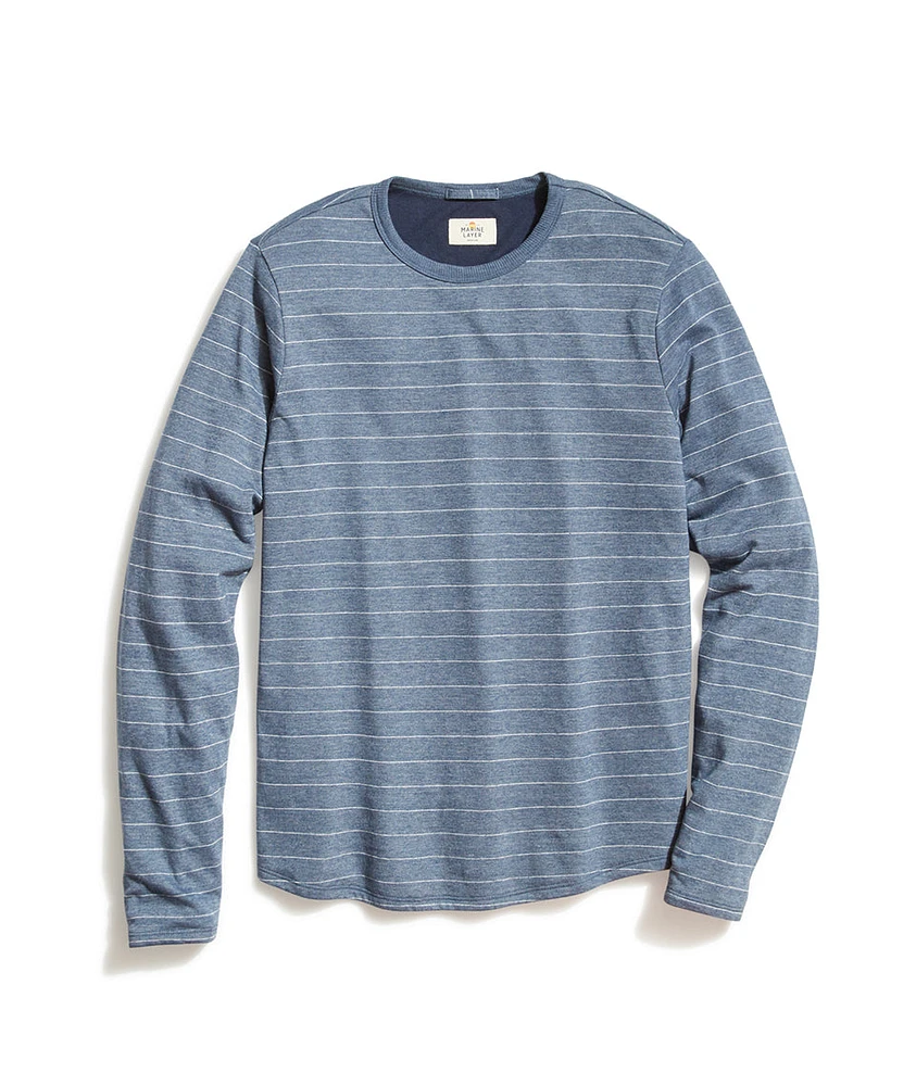 Double Knit Long Sleeve Crew Mood Indigo/White Stripe