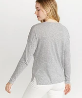 Mona Long Sleeve Crew Thin Grey/White Stripe