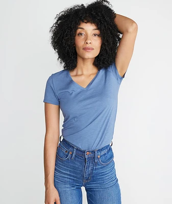 Slub V Neck Vintage Indigo