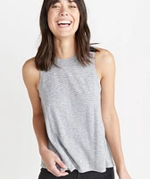 Tulip Back Tank Thin Grey & White Stripe