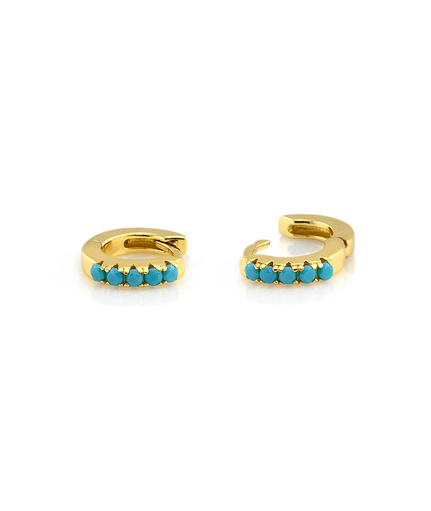 Kris Nations Turquoise Huggie Hoop Earrings in Turquoise/Gold