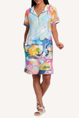 Short Sleeve Dress with Hood & ZIP Print