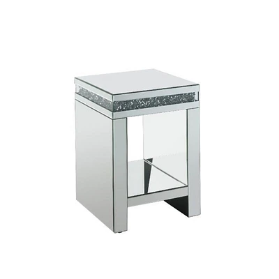 Acme Noralie End Table in Mirrored and Faux Diamonds