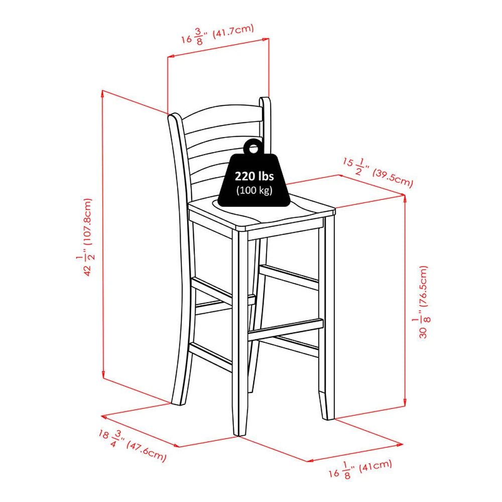 Winsome Trading Inc Fiona 3-Pc High Table with Ladder-back Bar Stools,  Walnut | The Market Place