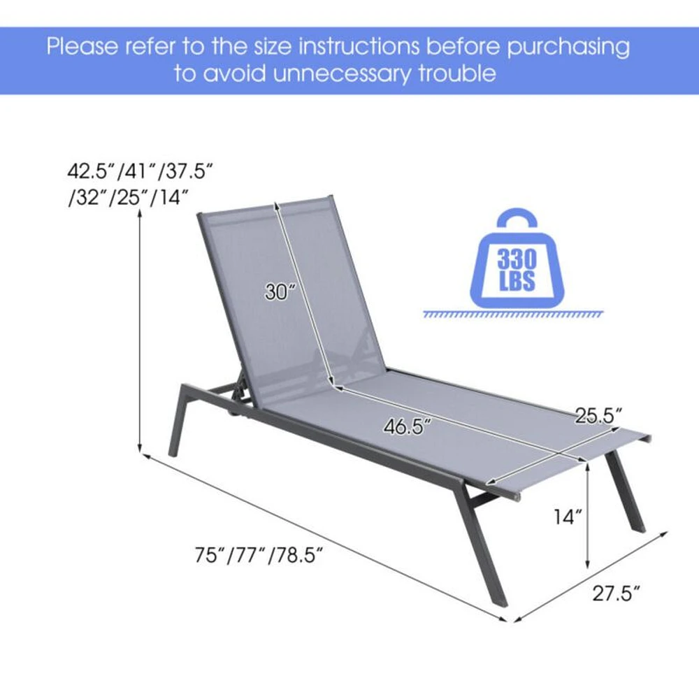 Hivvago Outdoor Adjustable Chaise Lounge Chair with Lay Flat Position and  Quick-Drying Fabric | The Market Place