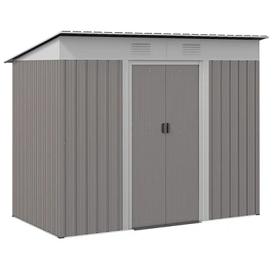 Outsunny 7' x 4' Metal Lean to Garden Shed, Outdoor Storage Tool House with Double Sliding Doors, 2 Air Vents for Backyard, Patio, Lawn