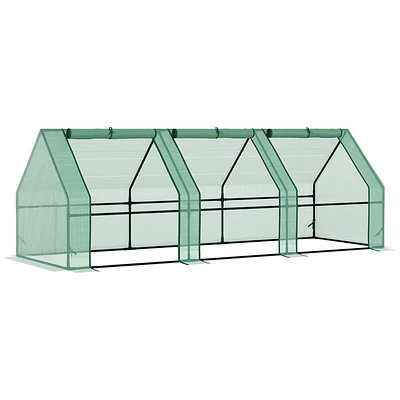 Outsunny 9' x 3' Portable Mini Greenhouse Outdoor Garden with Large Zipper Doors and Water/UV PE Cover, Green