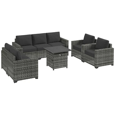 Outsunny 5 Piece Wicker Patio Furniture Set with Thick Padded Cushions, Outdoor PE Rattan Sectional Conversation Sofa Set, Sofa, Chairs, Loveseat and Fire Pit Table