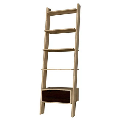 Ash 70 Inch Ladder Style Shelving Unit, Natural Brown Wood, 4 Open Shelves-Benzara