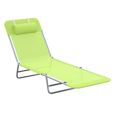 Outsunny Folding Chaise Lounge Pool Chairs, Outdoor Sun Tanning Chairs with Pillow, Reclining Back, Steel Frame & Breathable Mesh for Beach, Yard, Patio