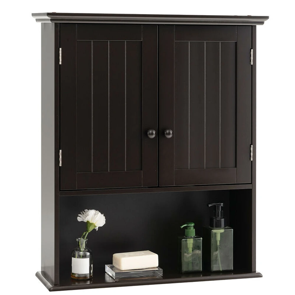 Costway Wall Mount Bathroom Cabinet Wooden Medicine Storage 