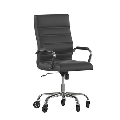 Whitney High Back LeatherSoft Executive Swivel Office Chair with Chrome Frame, Arms, and Transparent Roller Wheels