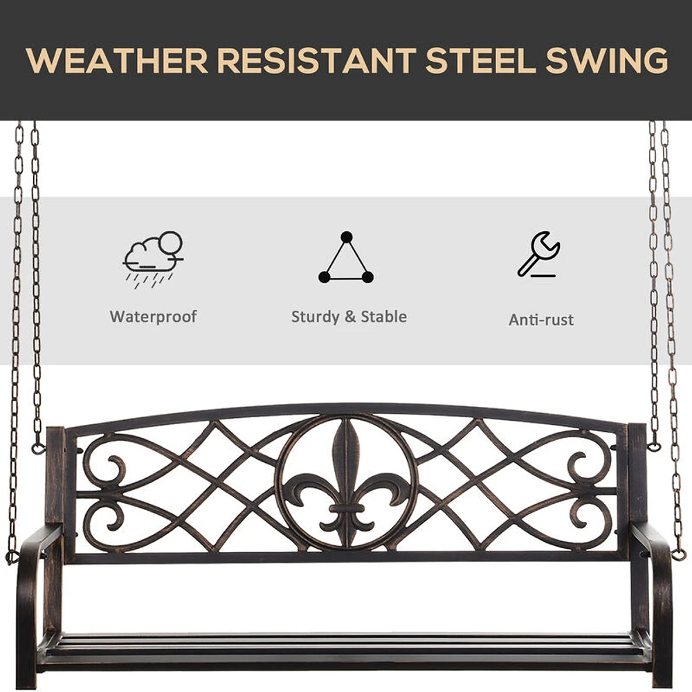 Outsunny 2-Person Porch Swing, Hanging Steel Patio Outdoor Swing Bench with  Fleur-de-Lis Design for Garden Deck, 528 LBS Weight Capacity, Bronze -  Mathis Home in Irvine, CA