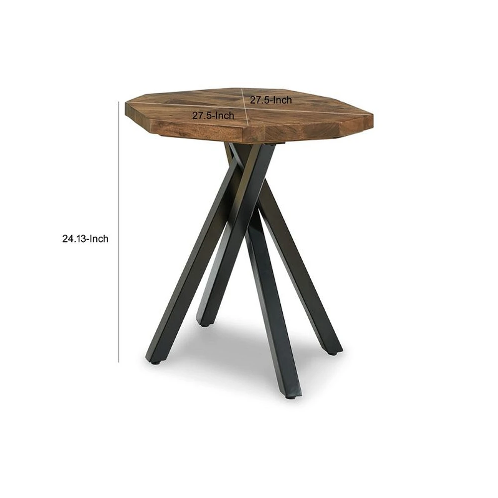 Benzara 28 Inch End Table, Starburst Top, Black Metal, Live Edge Brown  Acacia Wood - Benzara | The Market Place