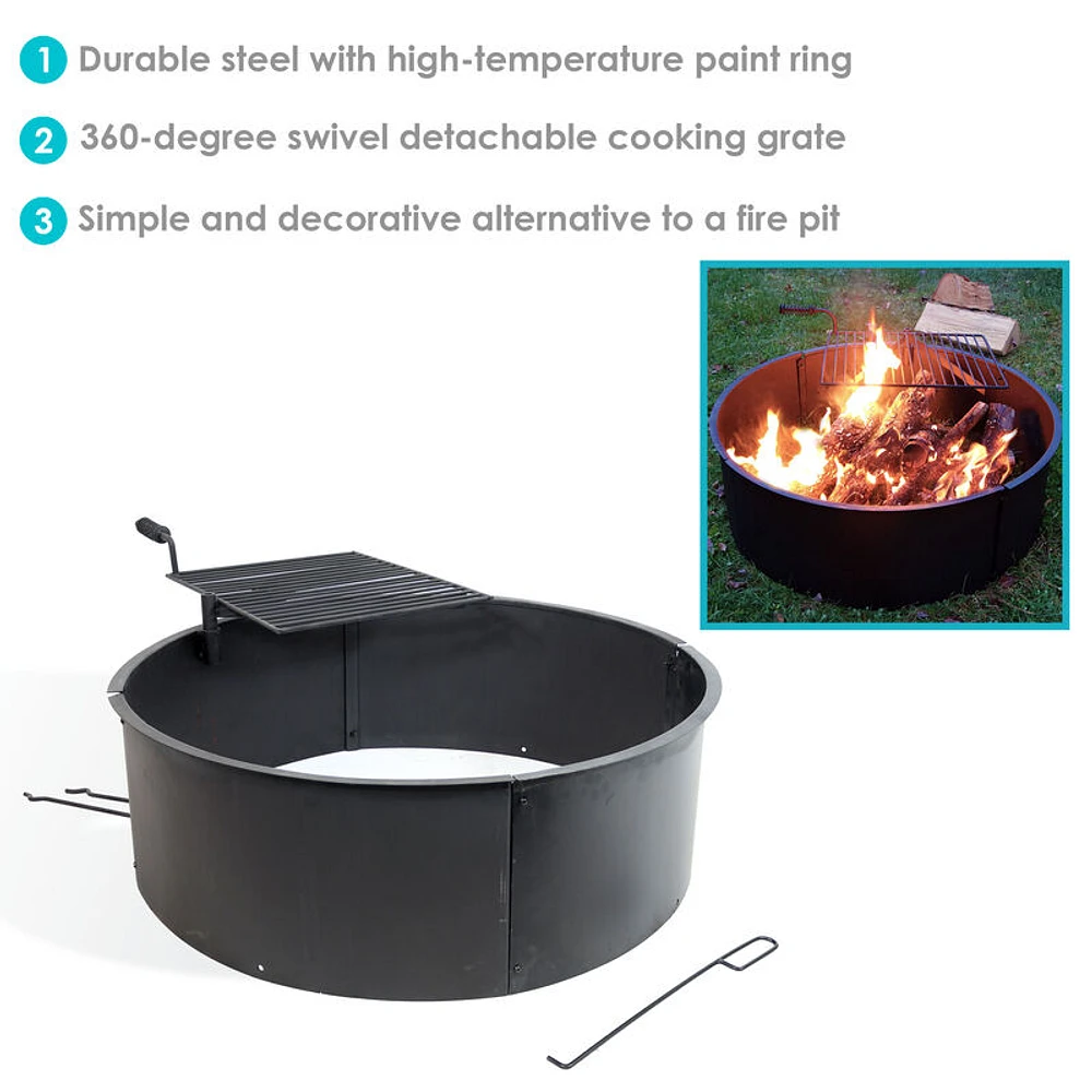 Sunnydaze 34 in Steel Fire Pit Ring with Swivel Cooking Grate/Poker | The  Market Place