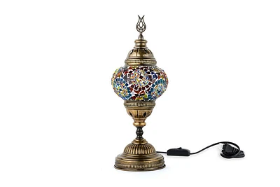 14.5 in. Handmade Multicolor Mosaic Glass Table Lamp with Brass Color Metal Base