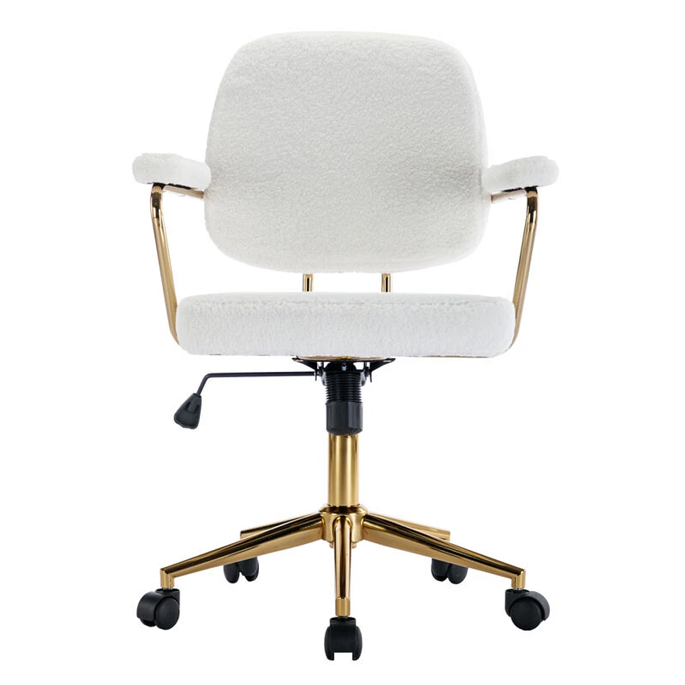Teddy Velvet Makeup Office Desk Chair Bling Desk, Cute Vanity Chair with Side Arms and Wheels 360, Bling Desk Nail Desk for Women, Adjustable Height, White