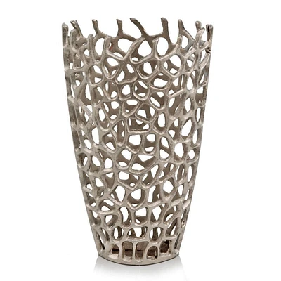 Homezia 9" X 9" X 16" Silver Aluminum Branch Twig Large Table Vase